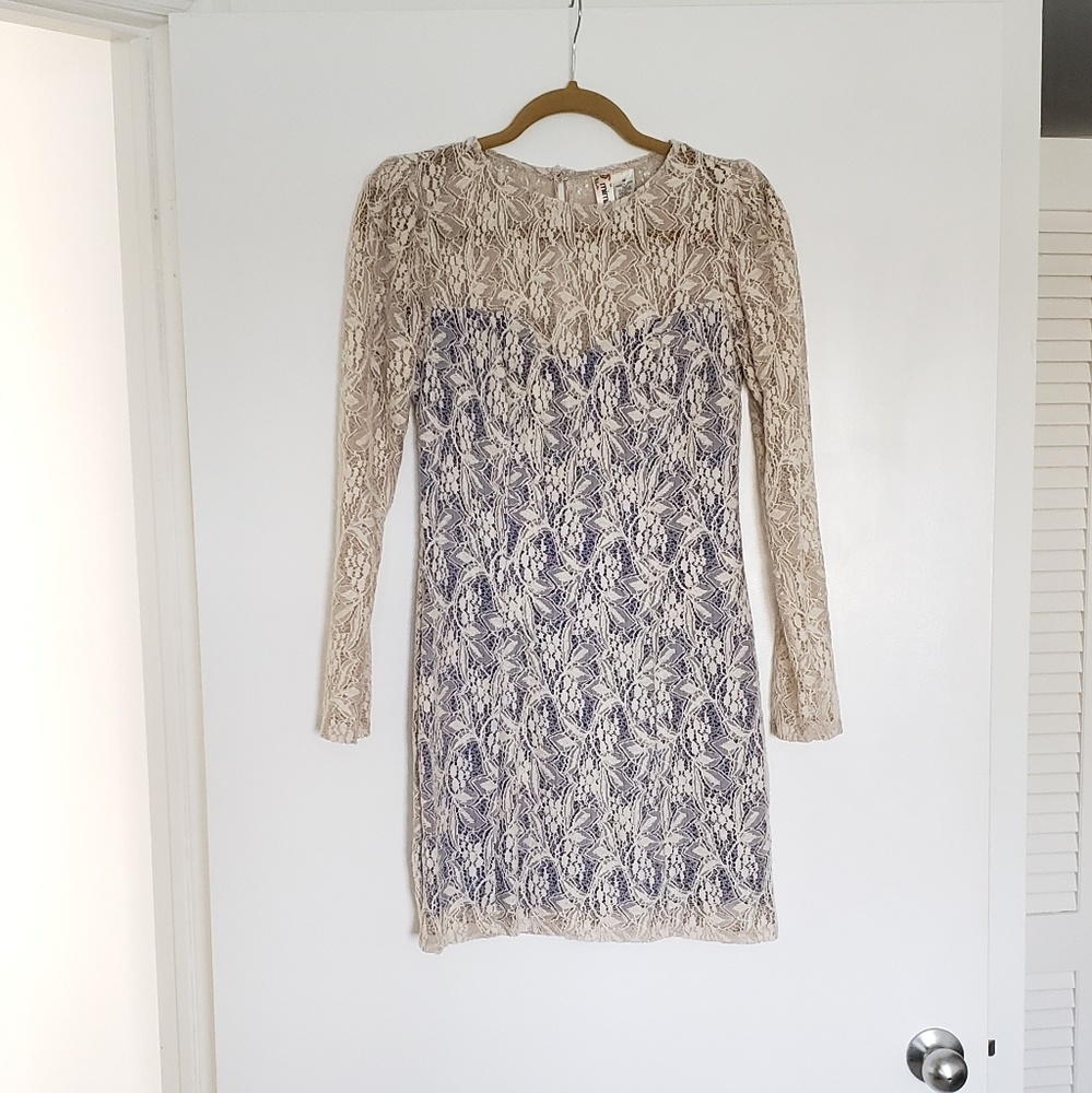 Cream and Blue Lace Mini Dress